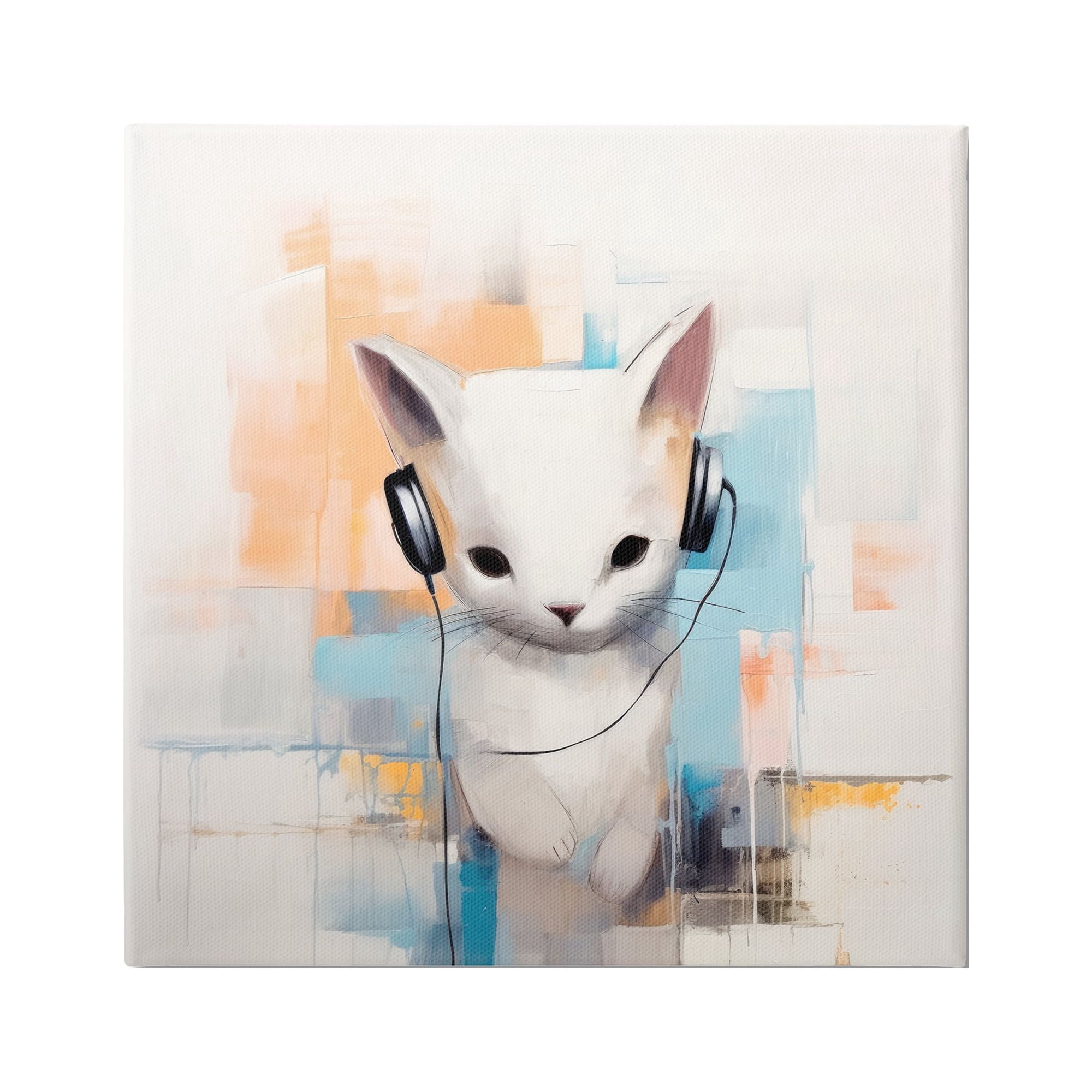 Stupell Industries Cat with Headphones Abstract Animals & Insects Painting Gallery Wrapped Canvas Art Print Wall Art, 30 x 30