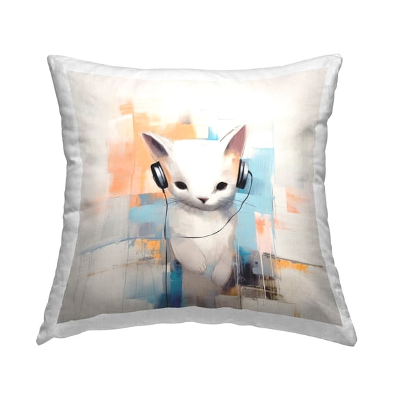 Stupell Industries Cat with Headphones Decorative Printed Throw Pillow, 18 x 18
