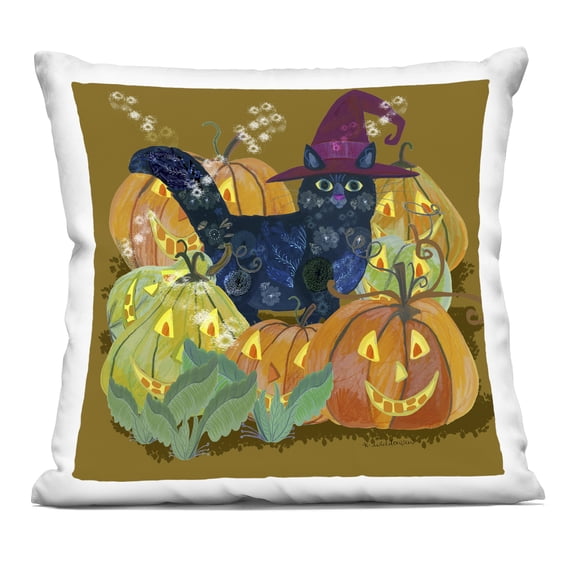Stupell Industries Cat with Jack-o-Lanterns Design by Kay Widdowson Throw Pillow