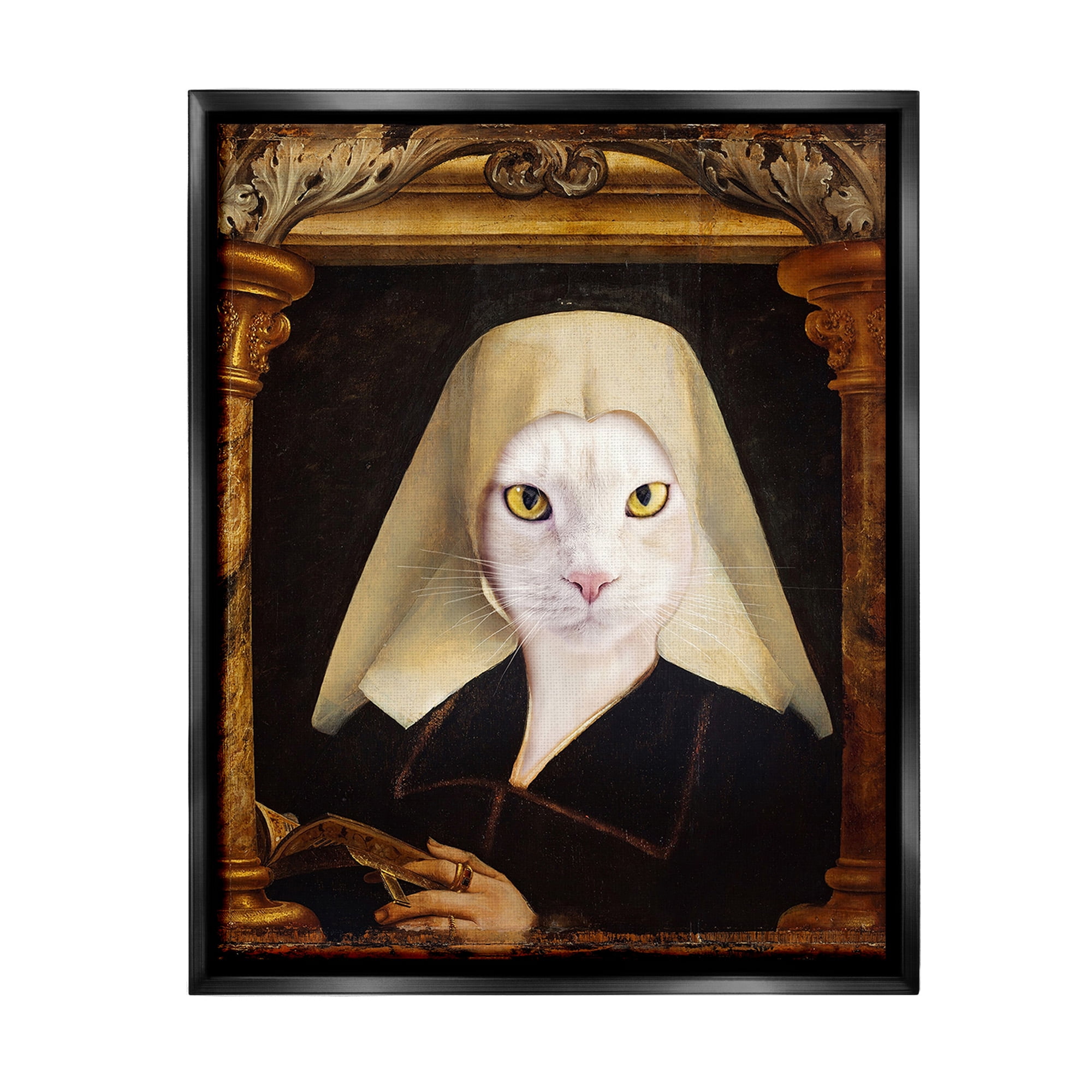 Stupell Industries Cat with Ornate Arch Animals & Insects Painting Black Floater Framed Canvas Art Print Wall Art, 25 x 31