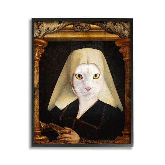 Stupell Industries Cat with Ornate Arch Animals & Insects Painting Black Framed Art Print Wall Art, 11 x 14