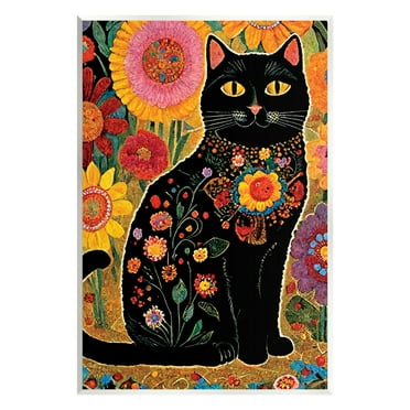 Stupell Industries Cat with Patterned Florals Animals & Insects Painting Unframed Art Print Wall Art, 10 x 15