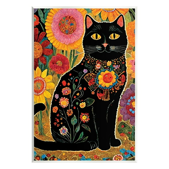 Stupell Industries Cat with Patterned Florals Animals & Insects Painting Unframed Art Print Wall Art, 13 x 19