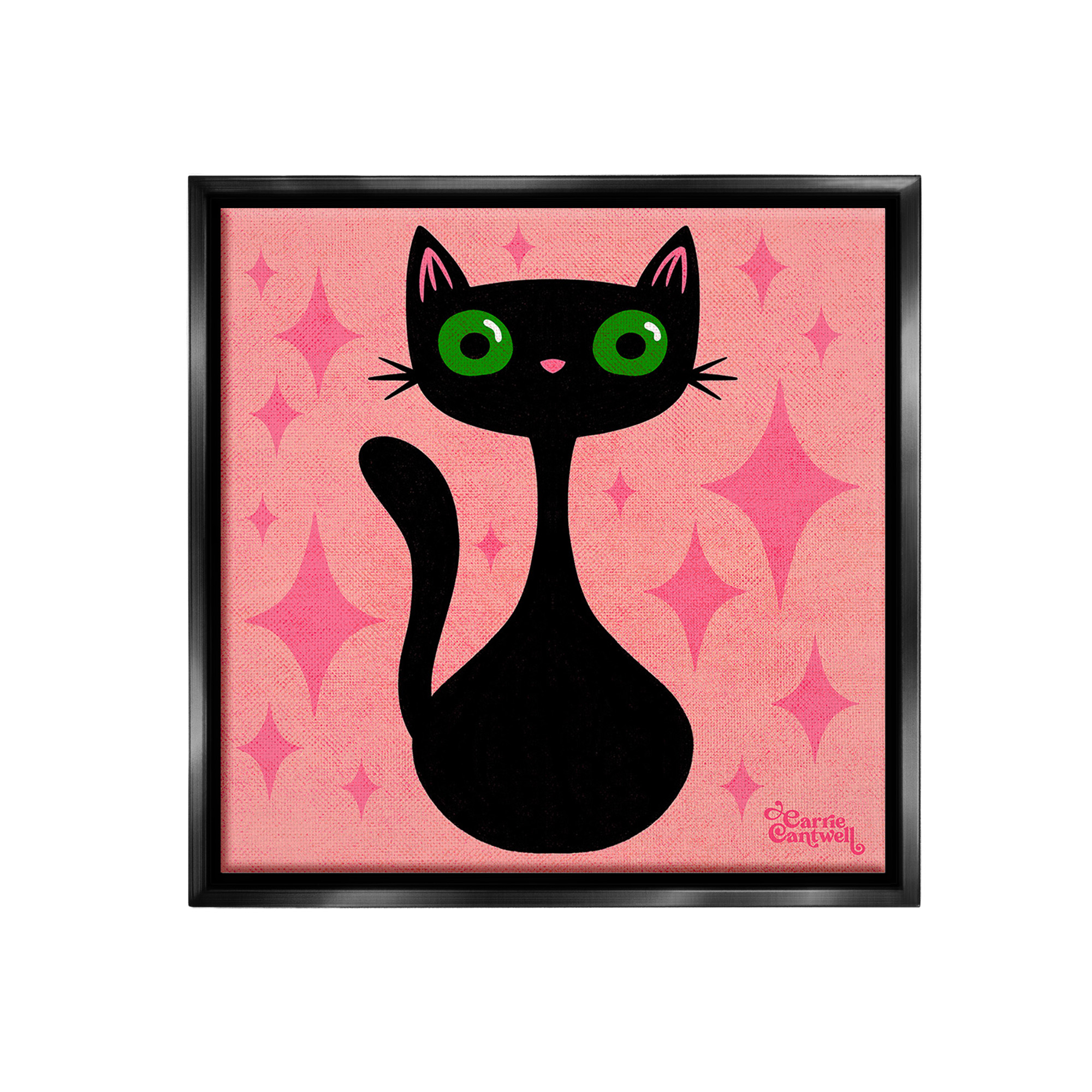 Stupell Industries Cat with Pink Diamonds Animals & Insects Painting Black Floater Framed Canvas Art Print Wall Art, 18 x 18