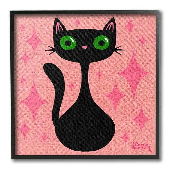Stupell Industries Cat with Pink Diamonds Animals & Insects Painting Black Framed Art Print Wall Art, 12 x 12