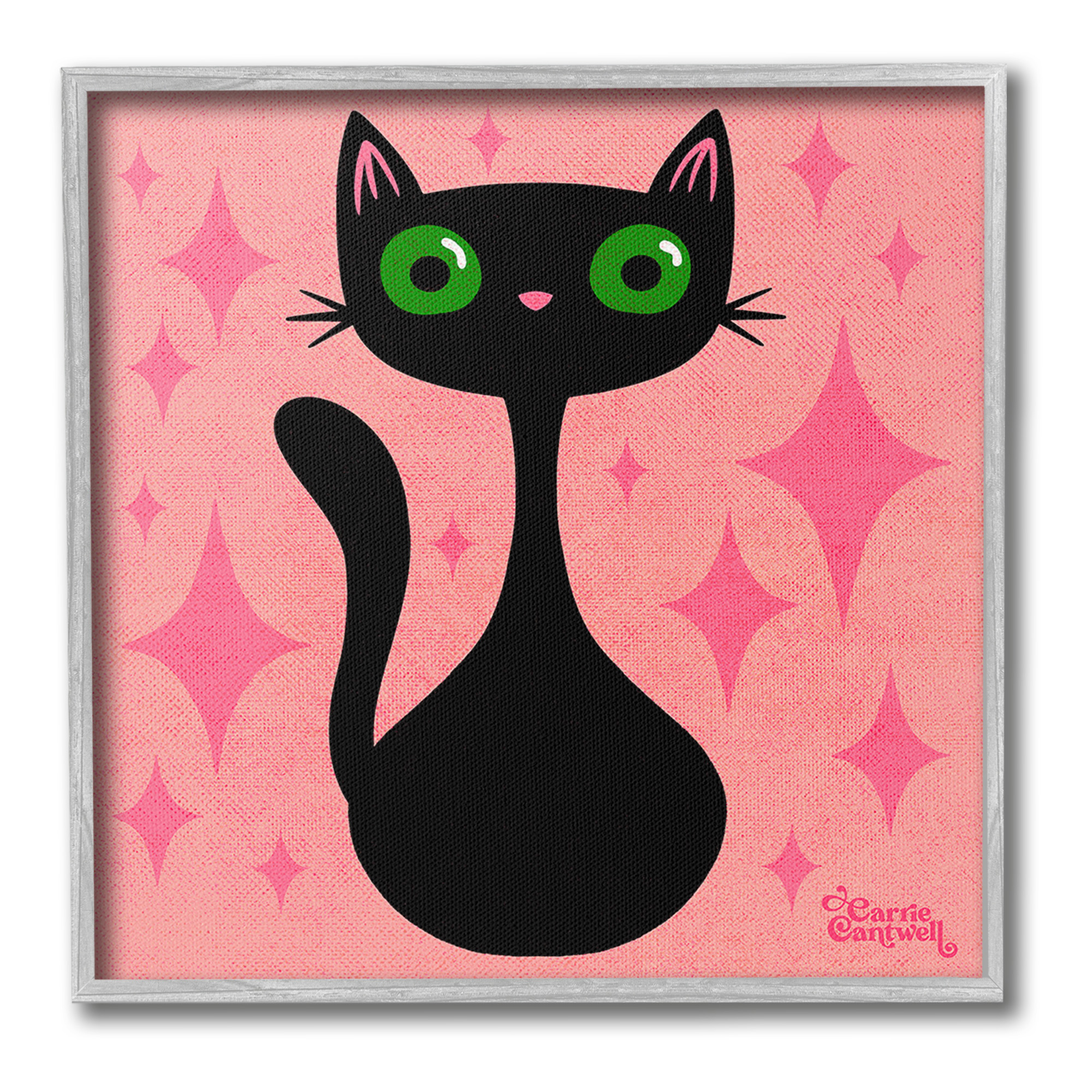 Stupell Industries Cat with Pink Diamonds Animals & Insects Painting Gray Framed Art Print Wall Art, 17 x 17