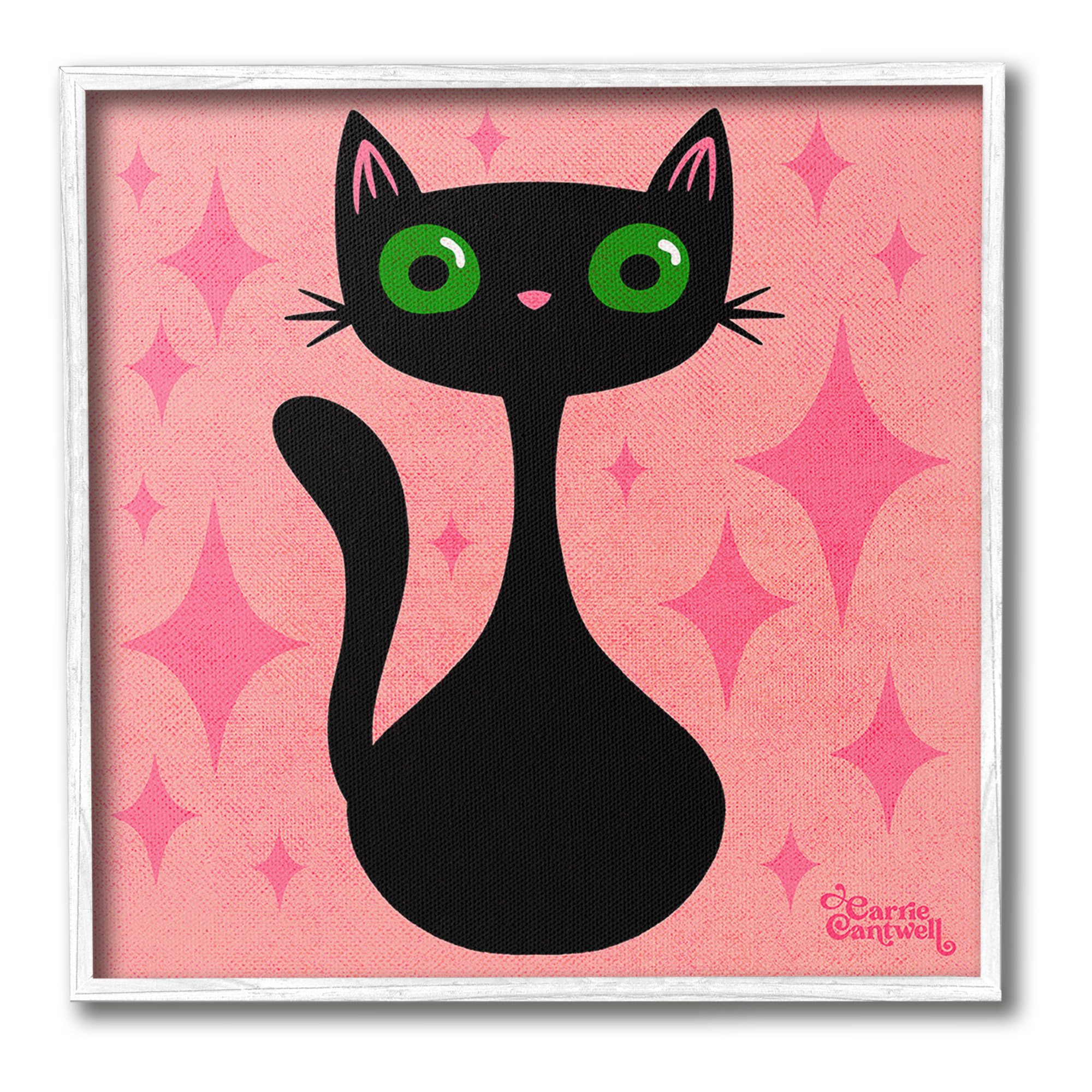 Stupell Industries Cat with Pink Diamonds Animals & Insects Painting White Framed Art Print Wall Art, 17 x 17