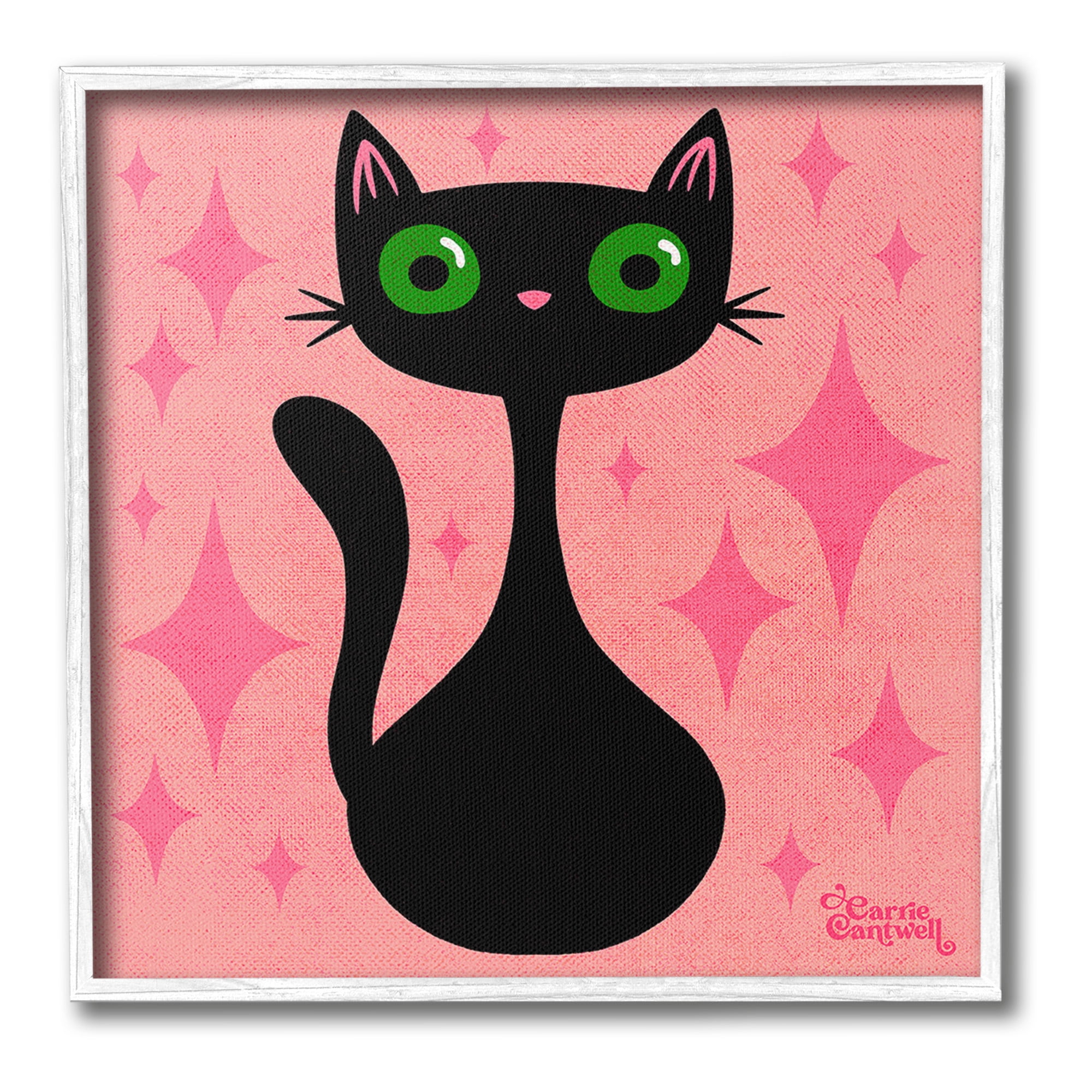 Stupell Industries Cat with Pink Diamonds Animals & Insects Painting White Framed Art Print Wall Art, 24 x 24