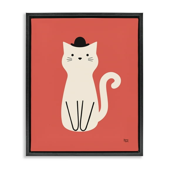 Stupell Industries Cat with Top Hat Animals Painting Black Floater Framed Canvas Art Print Wall Art, 17 x 21