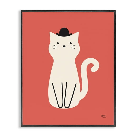 Stupell Industries Cat with Top Hat Animals Painting Black Framed Art Print Wall Art, 11 x 14
