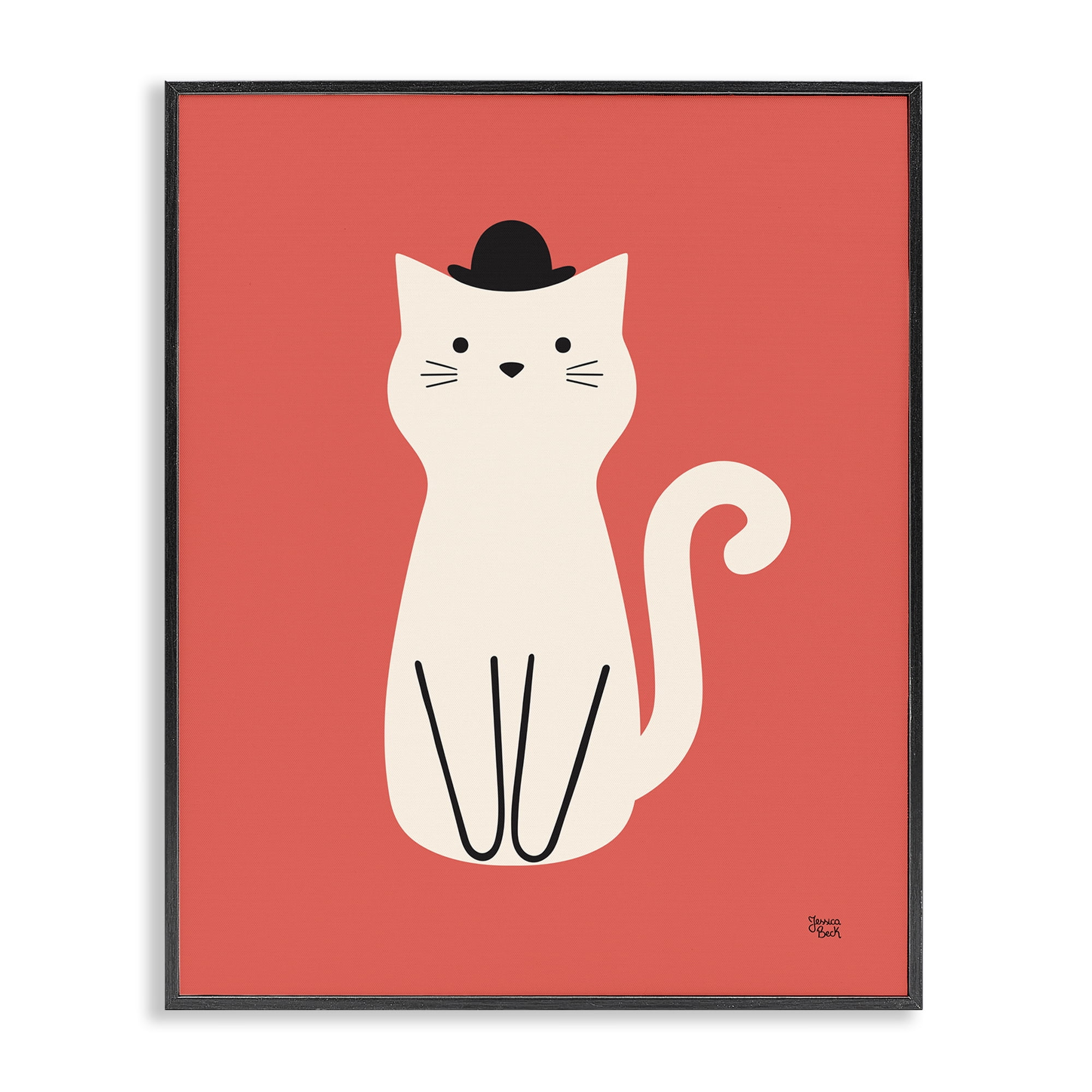 Stupell Industries Cat with Top Hat Animals Painting Black Framed Art Print Wall Art, 16 x 20