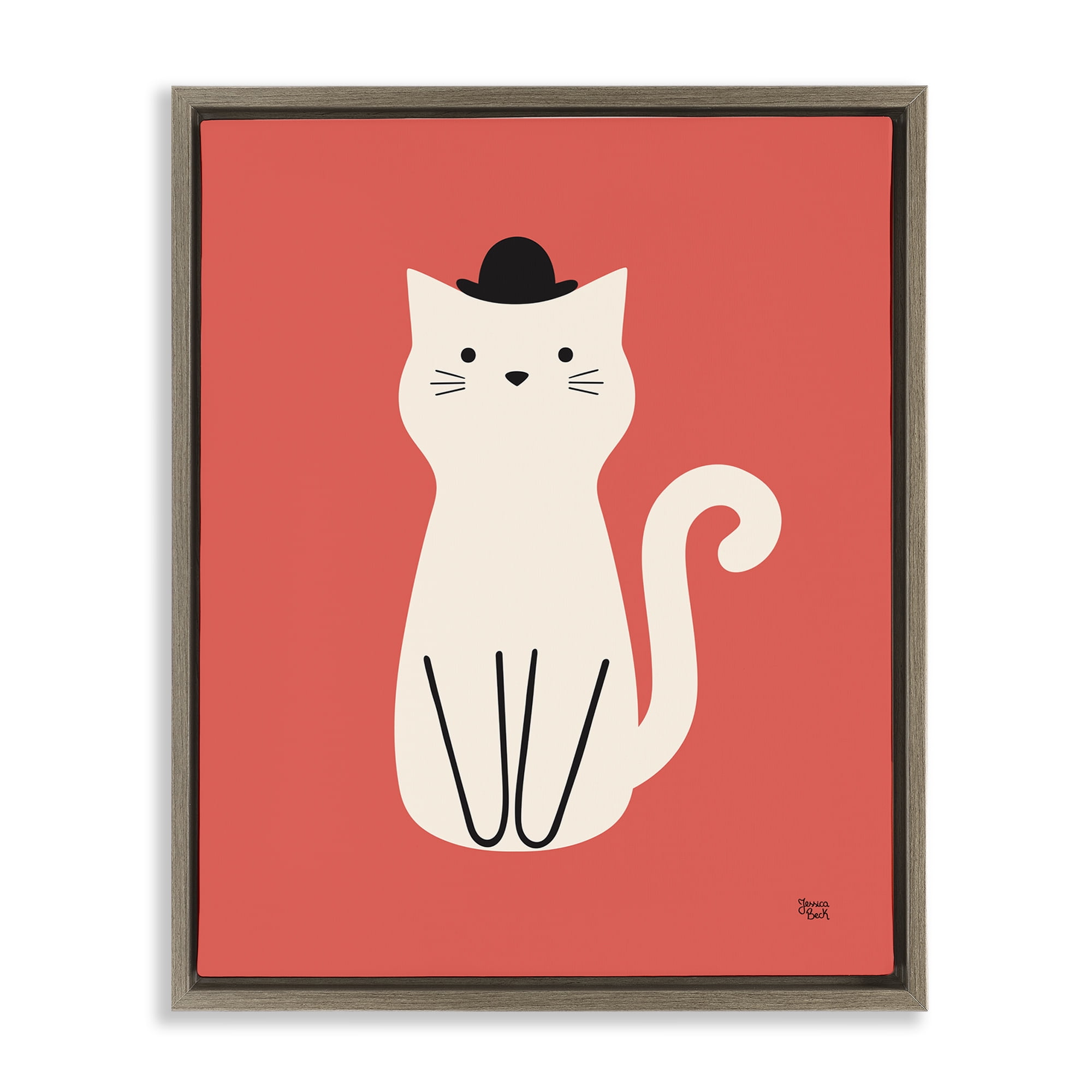 Stupell Industries Cat with Top Hat Animals Painting Brown Floater Framed Canvas Art Print Wall Art, 17 x 21