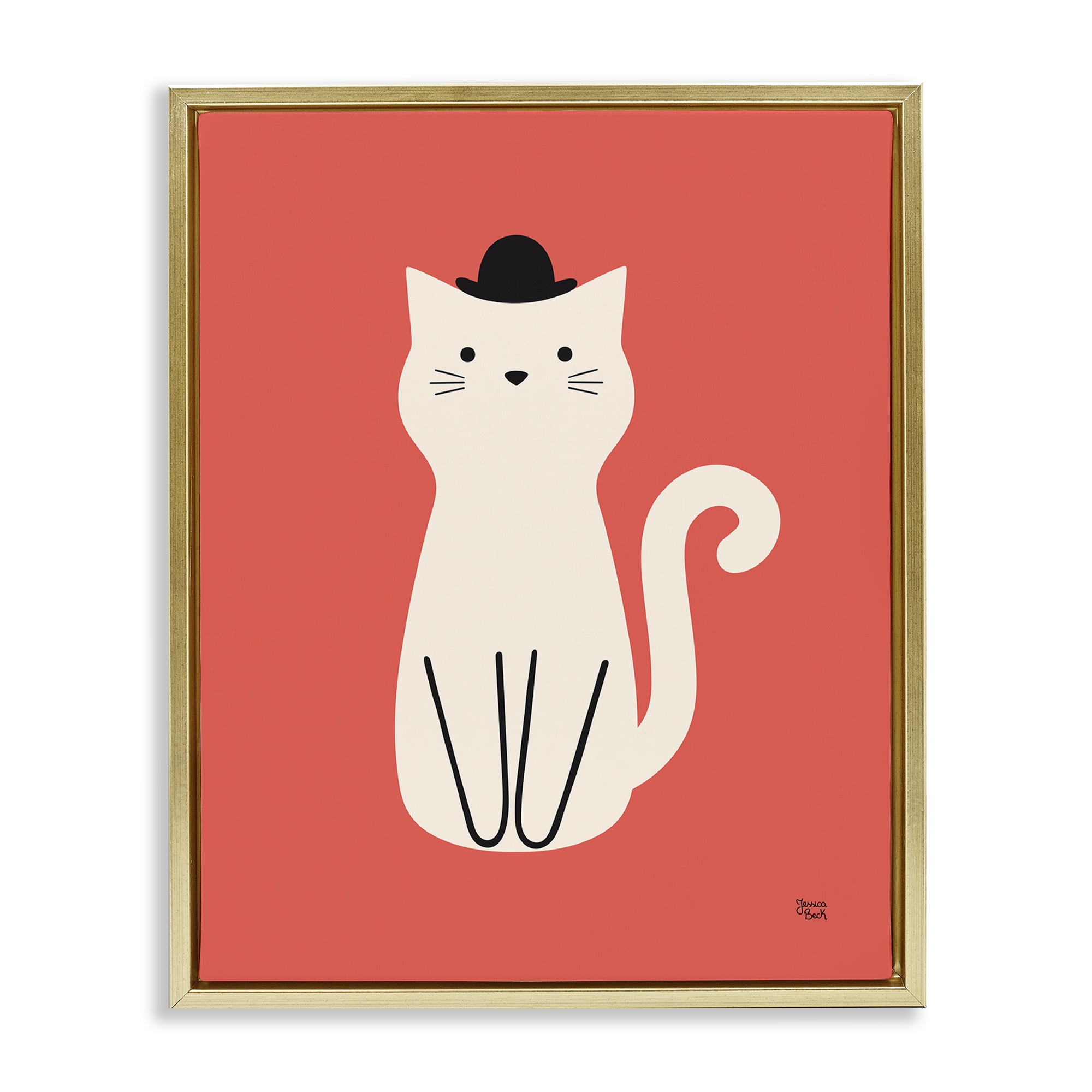 Stupell Industries Cat with Top Hat Animals Painting Gold Floater Framed Canvas Art Print Wall Art, 25 x 31