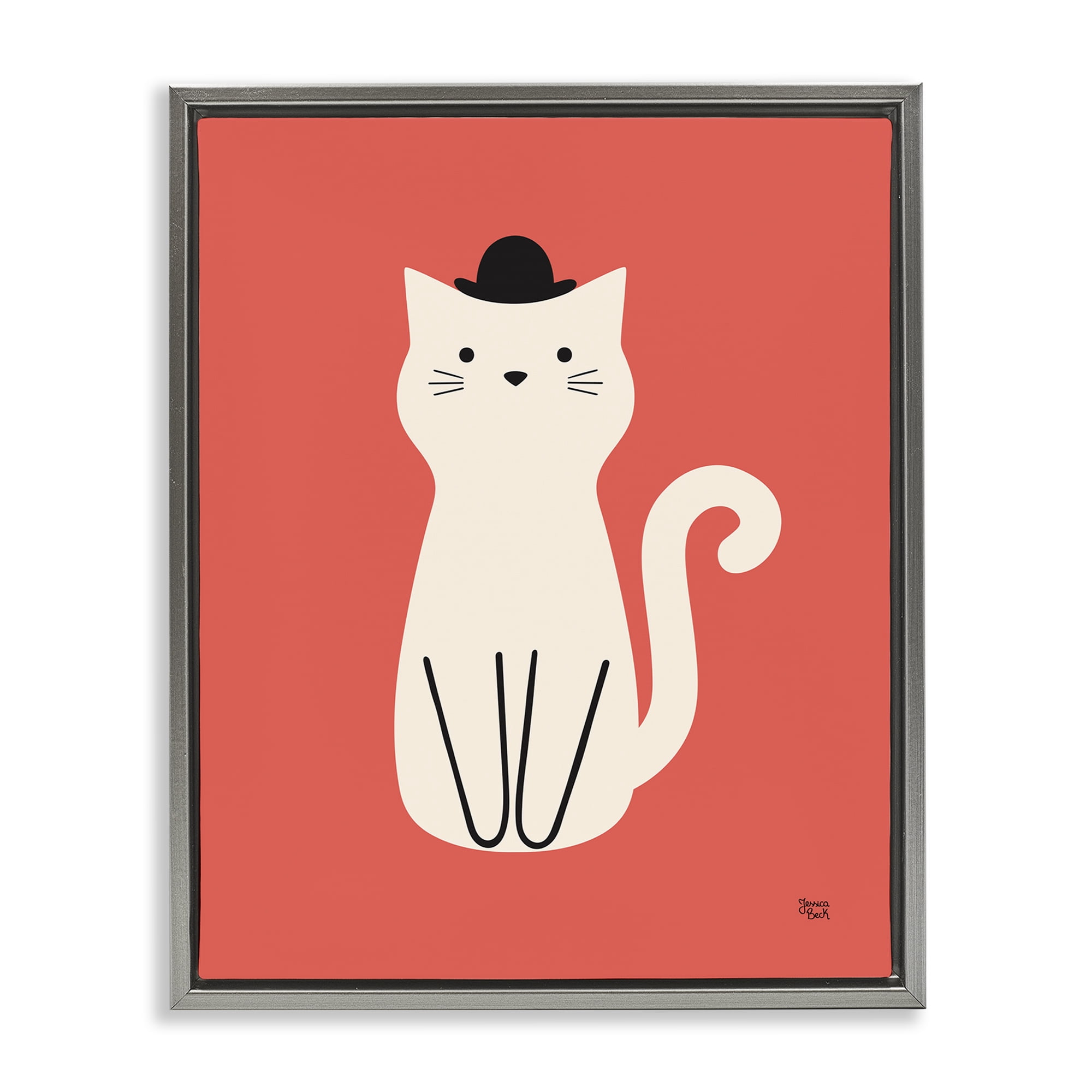 Stupell Industries Cat with Top Hat Animals Painting Gray Floater Framed Canvas Art Print Wall Art, 17 x 21