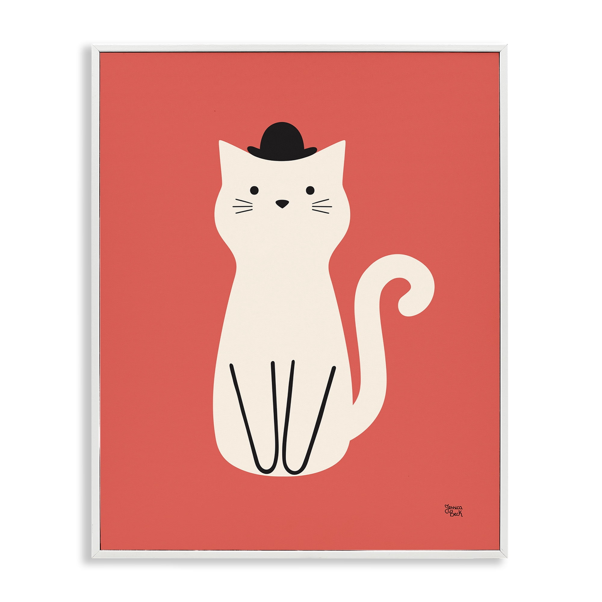Stupell Industries Cat with Top Hat Animals Painting White Framed Art Print Wall Art, 16 x 20
