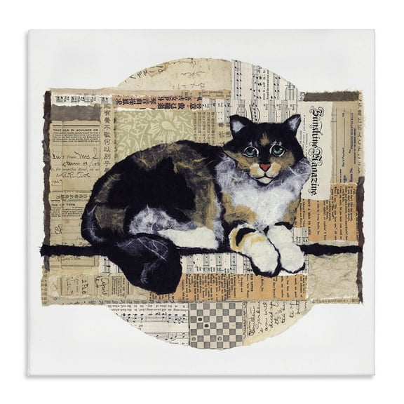 Stupell Industries Cat with Vintage Collage Animals & Insects Painting Gallery Wrapped Canvas Art Print Wall Art, 24 x 24