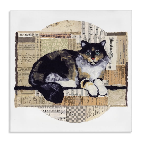 Stupell Industries Cat with Vintage Collage Animals & Insects Painting Gallery Wrapped Canvas Art Print Wall Art, 30 x 30