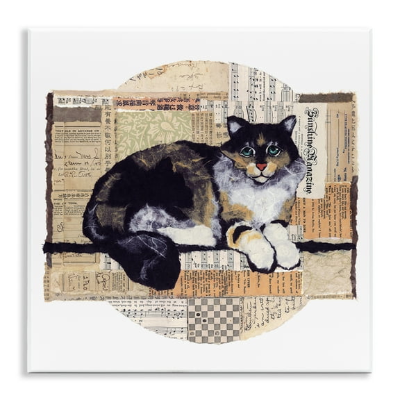 Stupell Industries Cat with Vintage Collage Animals & Insects Painting Unframed Art Print Wall Art, 12 x 12