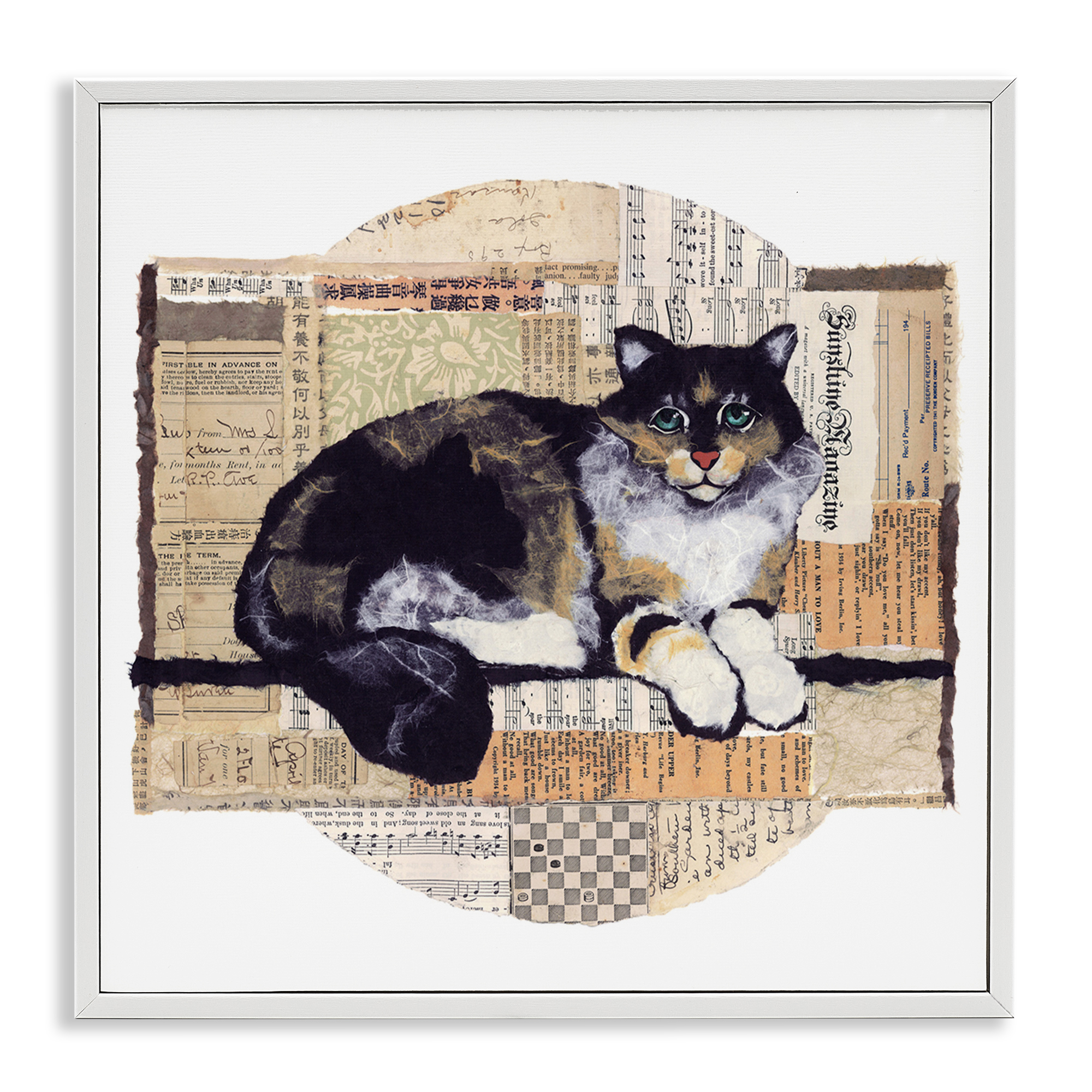 Stupell Industries Cat with Vintage Collage Animals & Insects Painting White Framed Art Print Wall Art, 17 x 17