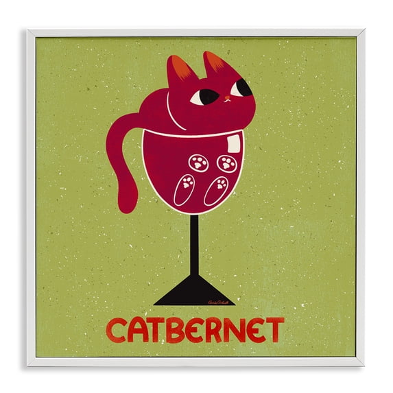 Stupell Industries Catbernet Cat Wine Animals Painting White Framed Art Print Wall Art, 12 x 12