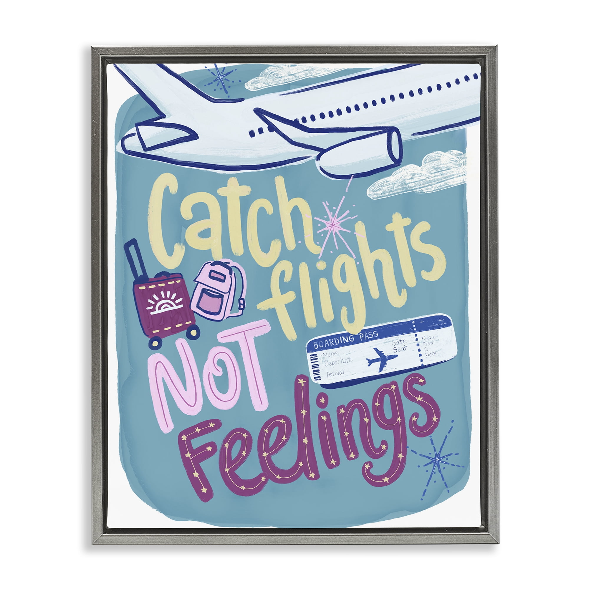 Stupell Industries Catch Flights Not Feelings Gray Framed Floater Canvas Wall Art, design by Connie Summers