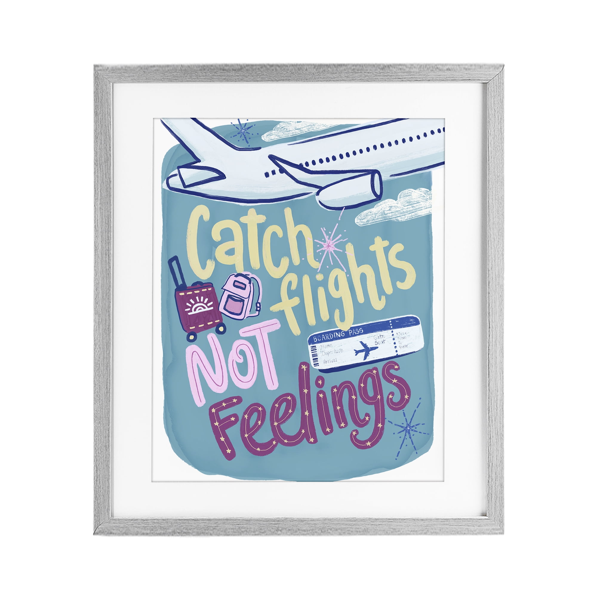 Stupell Industries Catch Flights Not Feelings Gray Framed Print Under Glass, design by Connie Summers