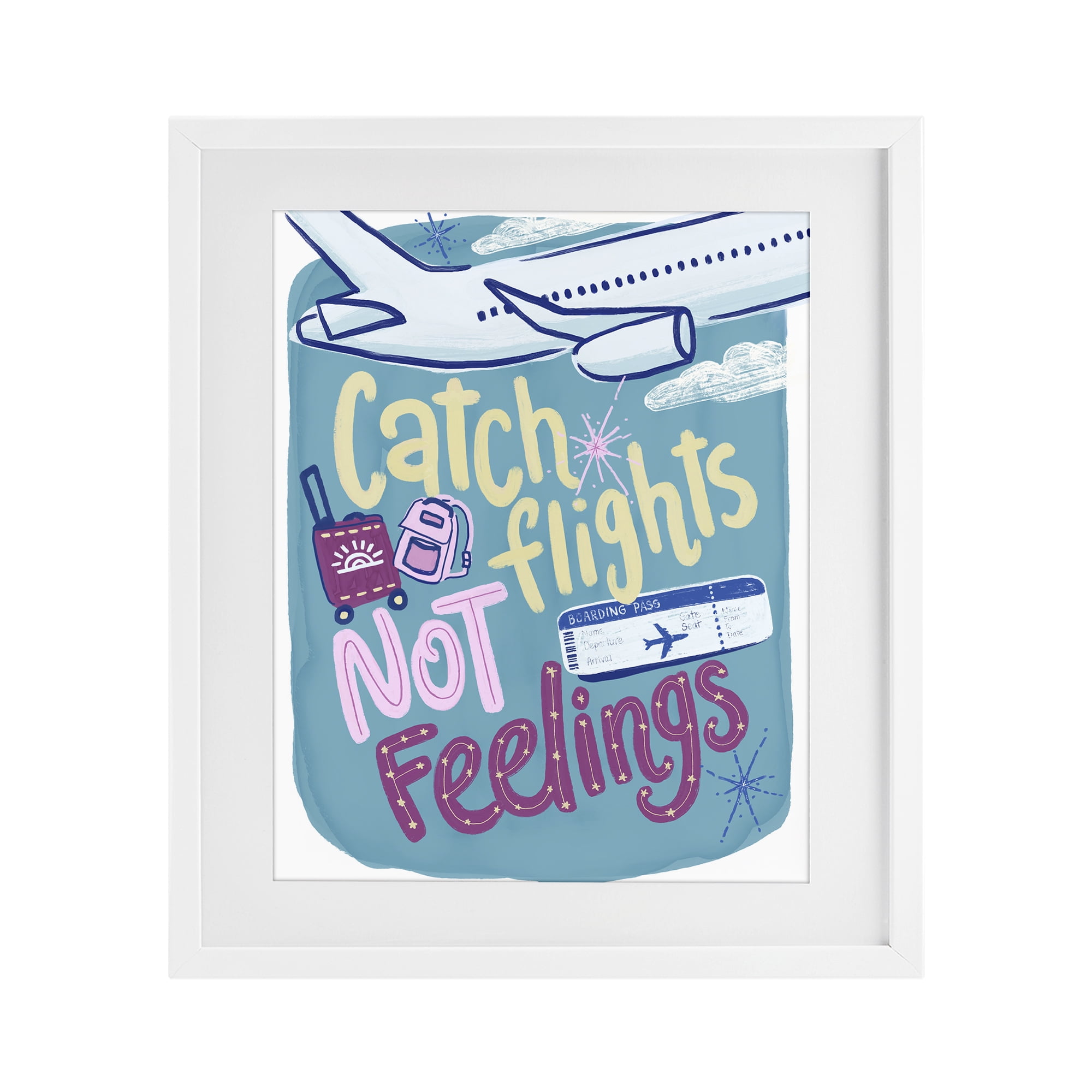 Stupell Industries Catch Flights Not Feelings White Framed Print Under Glass, design by Connie Summers
