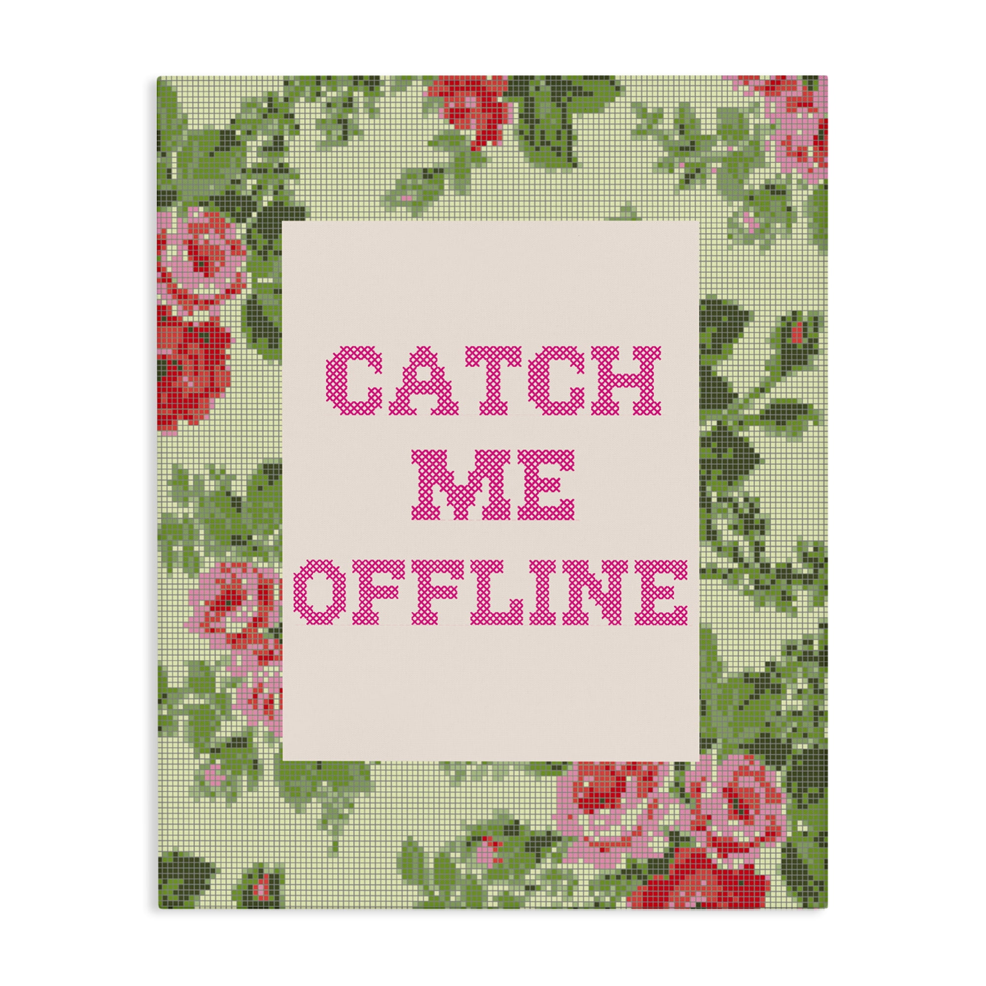 Stupell Industries Catch Me Offline Faux Cross Stitch Canvas Wall Art, design by Lil' Rue