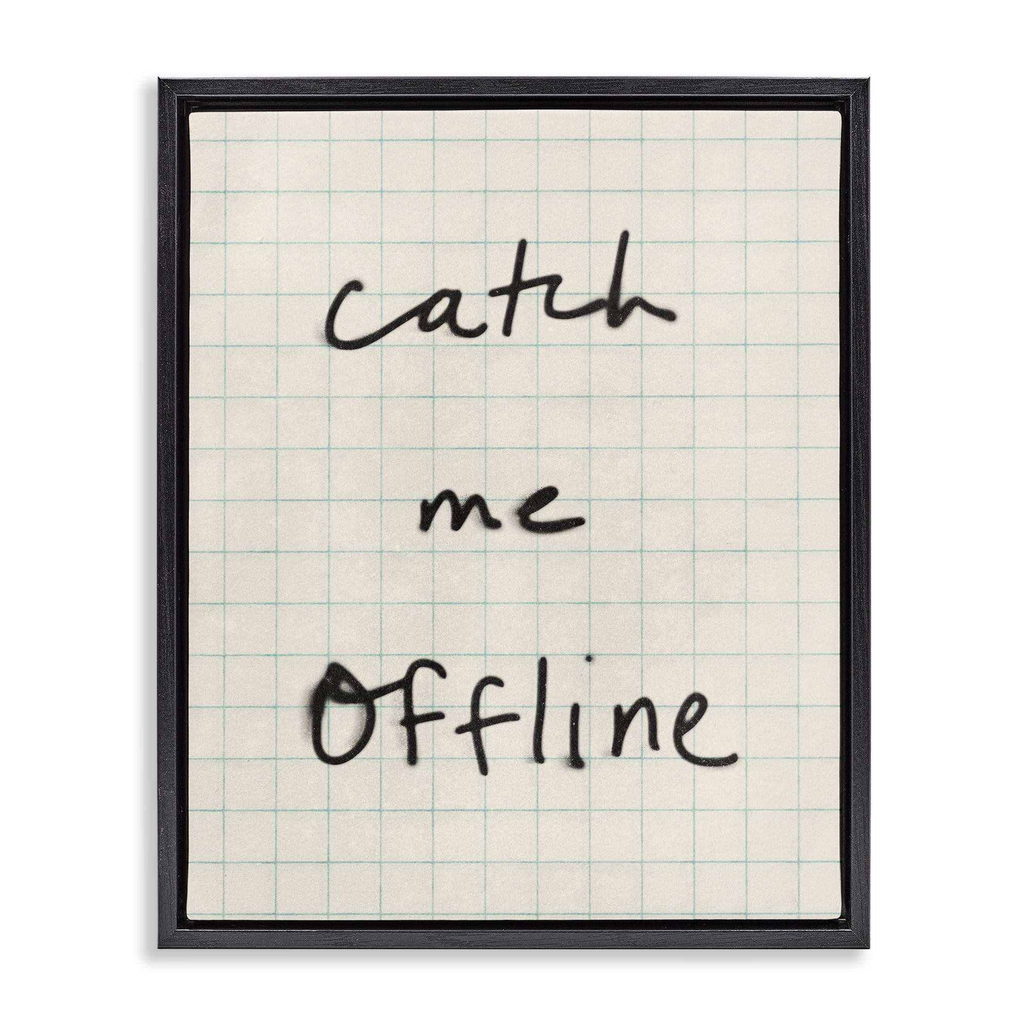 Stupell Industries Catch Me Offline Scrawl Black Framed Floater Canvas Wall Art, design by Victoria Barnes