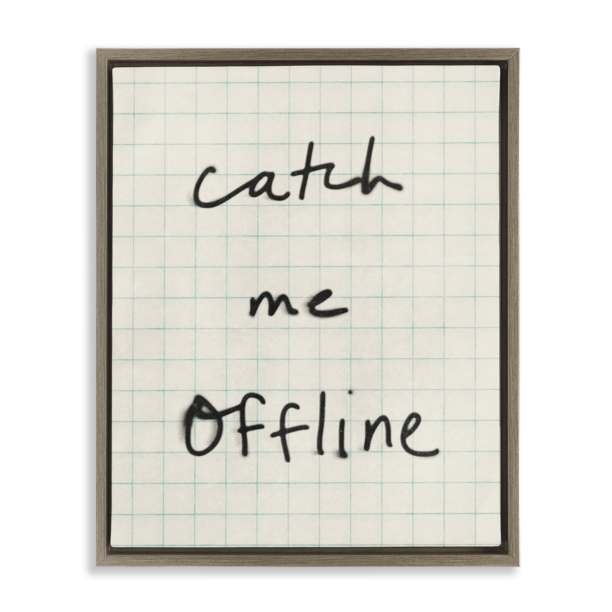 Stupell Industries Catch Me Offline Scrawl Brown Framed Floater Canvas Wall Art, design by Victoria Barnes