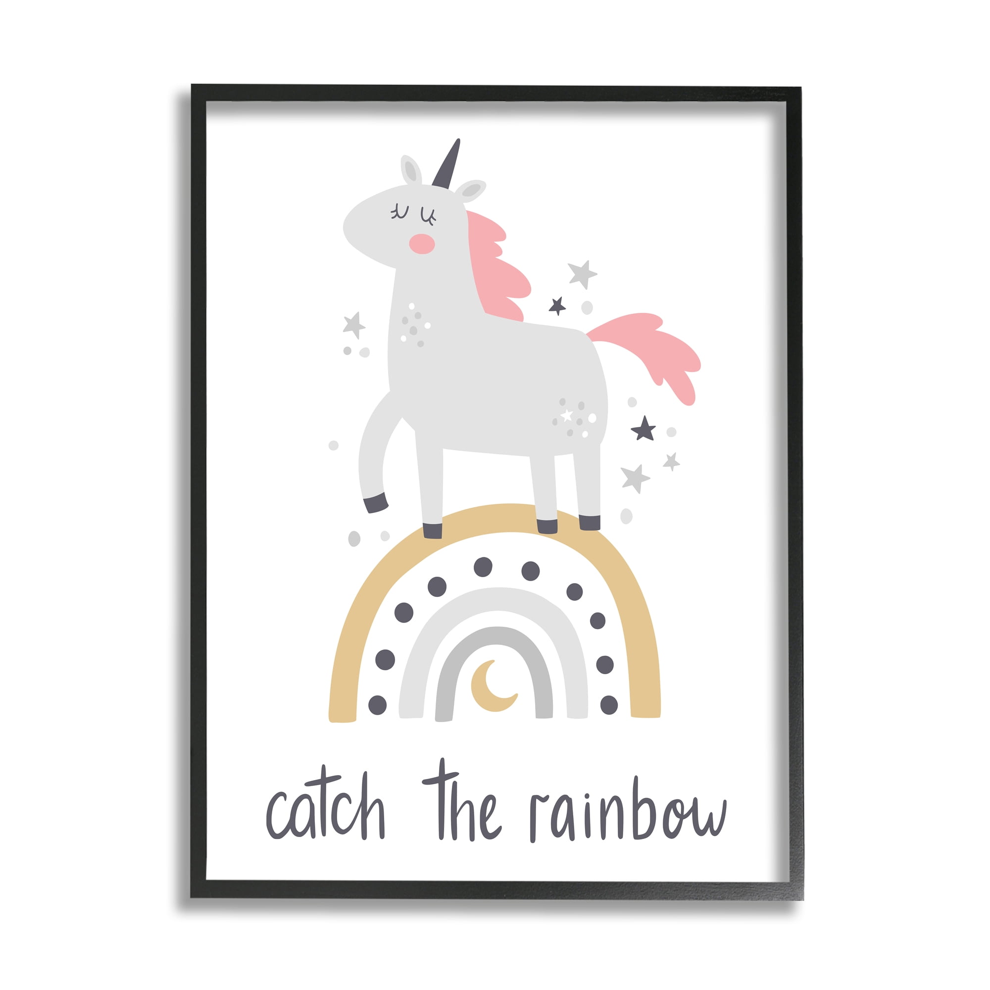 Stupell Industries Catch The Rainbow Unicorn Fairy Tales & Fantasy Painting Black Framed Art Print Wall Art, 16 x 20