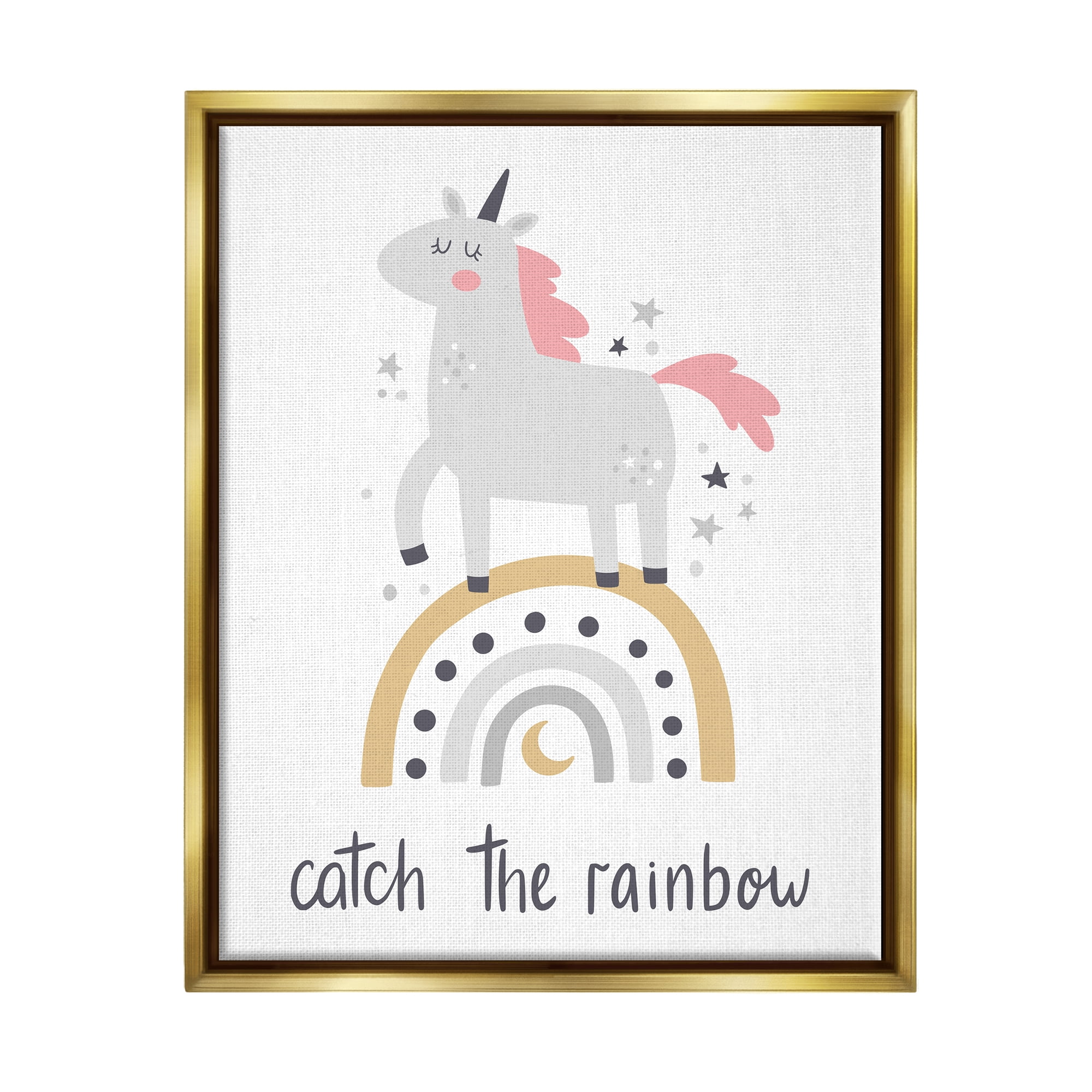 Stupell Industries Catch The Rainbow Unicorn Fairy Tales & Fantasy Painting Gold Floater Framed Art Print Wall Art, 25 x 31