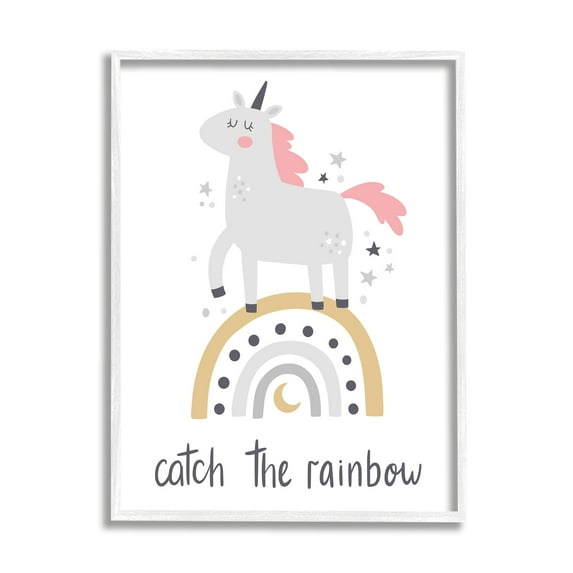 Stupell Industries Catch The Rainbow Unicorn Fairy Tales & Fantasy Painting White Framed Art Print Wall Art, 16 x 20