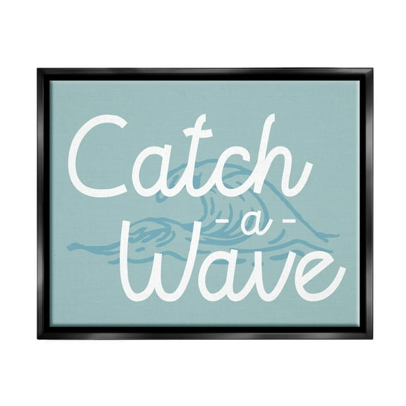 Stupell Industries Catch a Wave Phrase Landscape Painting Black Floater Framed Canvas Art Print Wall Art, 21 x 17
