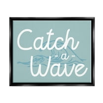 Stupell Industries Catch a Wave Phrase Landscape Painting Black Floater Framed Canvas Art Print Wall Art, 21 x 17