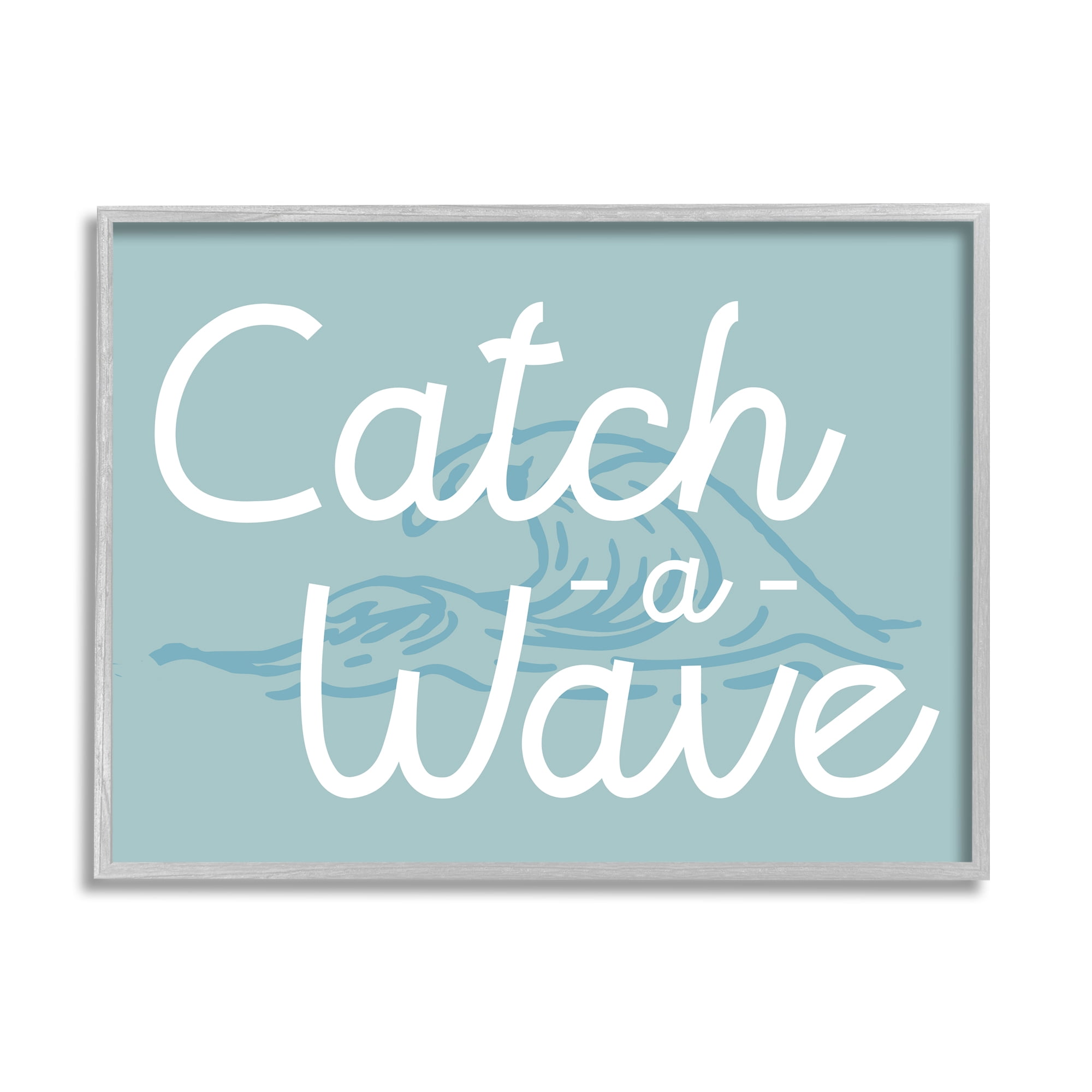 Stupell Industries Catch a Wave Phrase Landscape Painting Gray Framed Art Print Wall Art, 20 x 16
