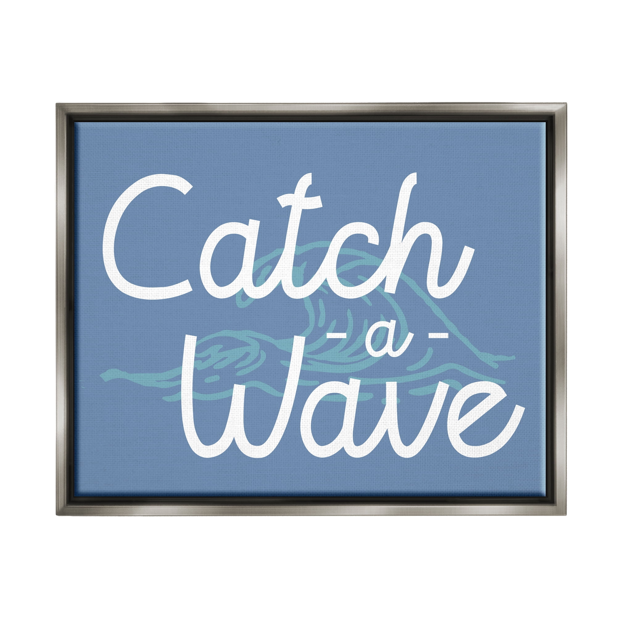 Stupell Industries Catch a Wave on Blue Landscape Painting Gray Floater Framed Canvas Art Print Wall Art, 31 x 25