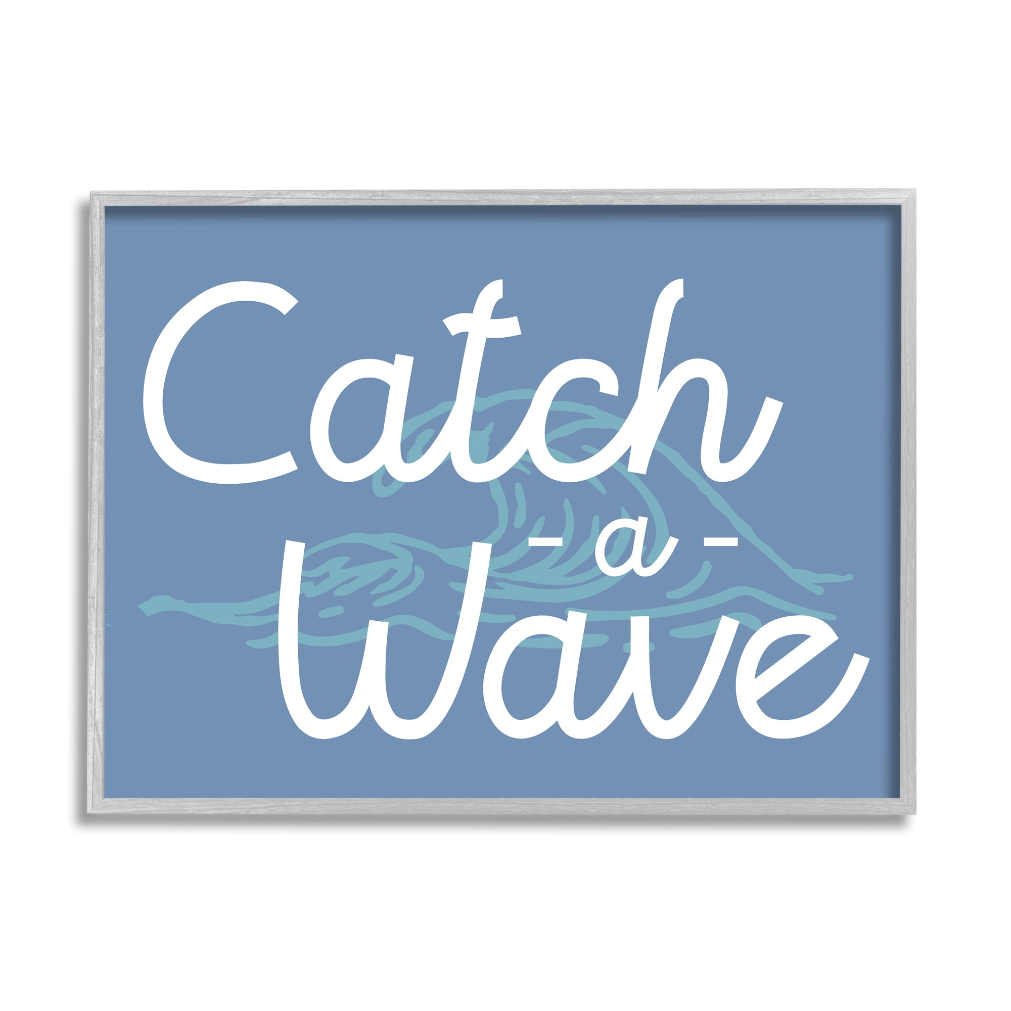 Stupell Industries Catch a Wave on Blue Landscape Painting Gray Framed Art Print Wall Art, 14 x 11