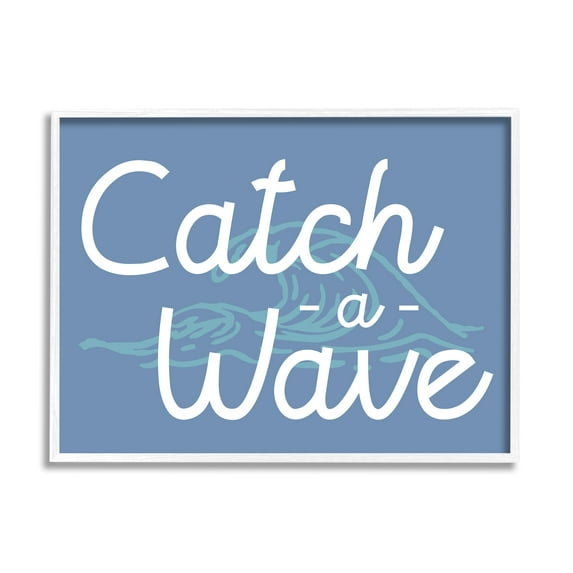 Stupell Industries Catch a Wave on Blue Landscape Painting White Framed Art Print Wall Art, 14 x 11