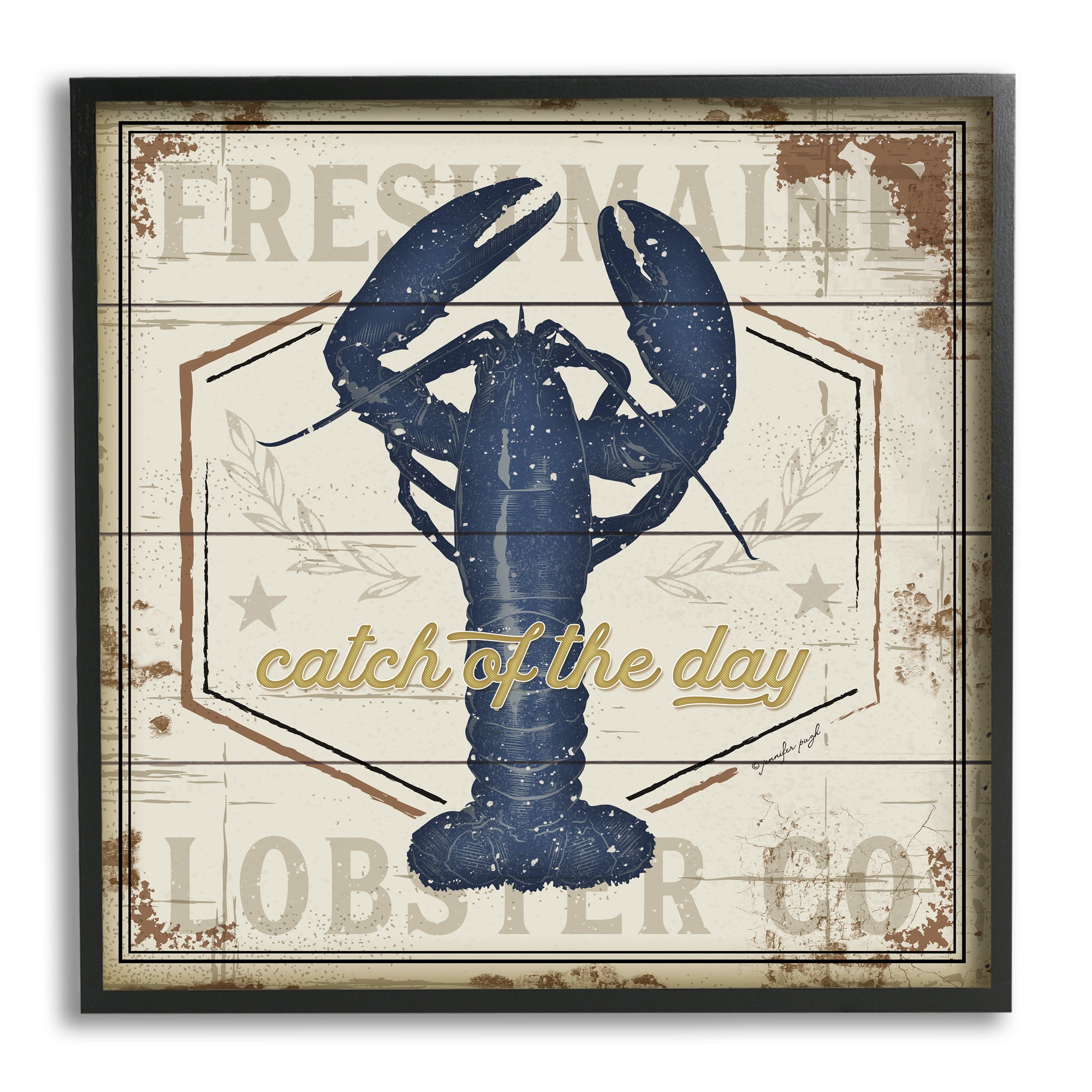 Stupell Industries Catch of the Day Vintage Blue Lobster Plank Pattern, 12 x 12, Designed by Jennifer Pugh