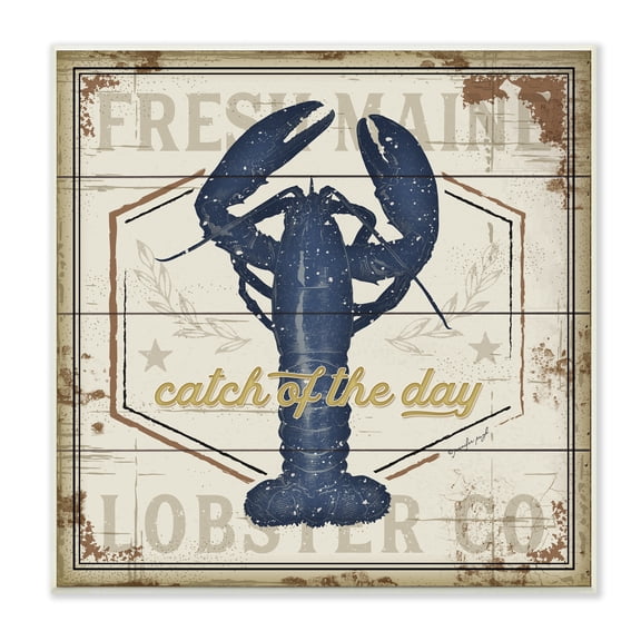 Stupell Industries Catch of the Day Vintage Blue Lobster Plank Pattern, 12 x 12, Designed by Jennifer Pugh