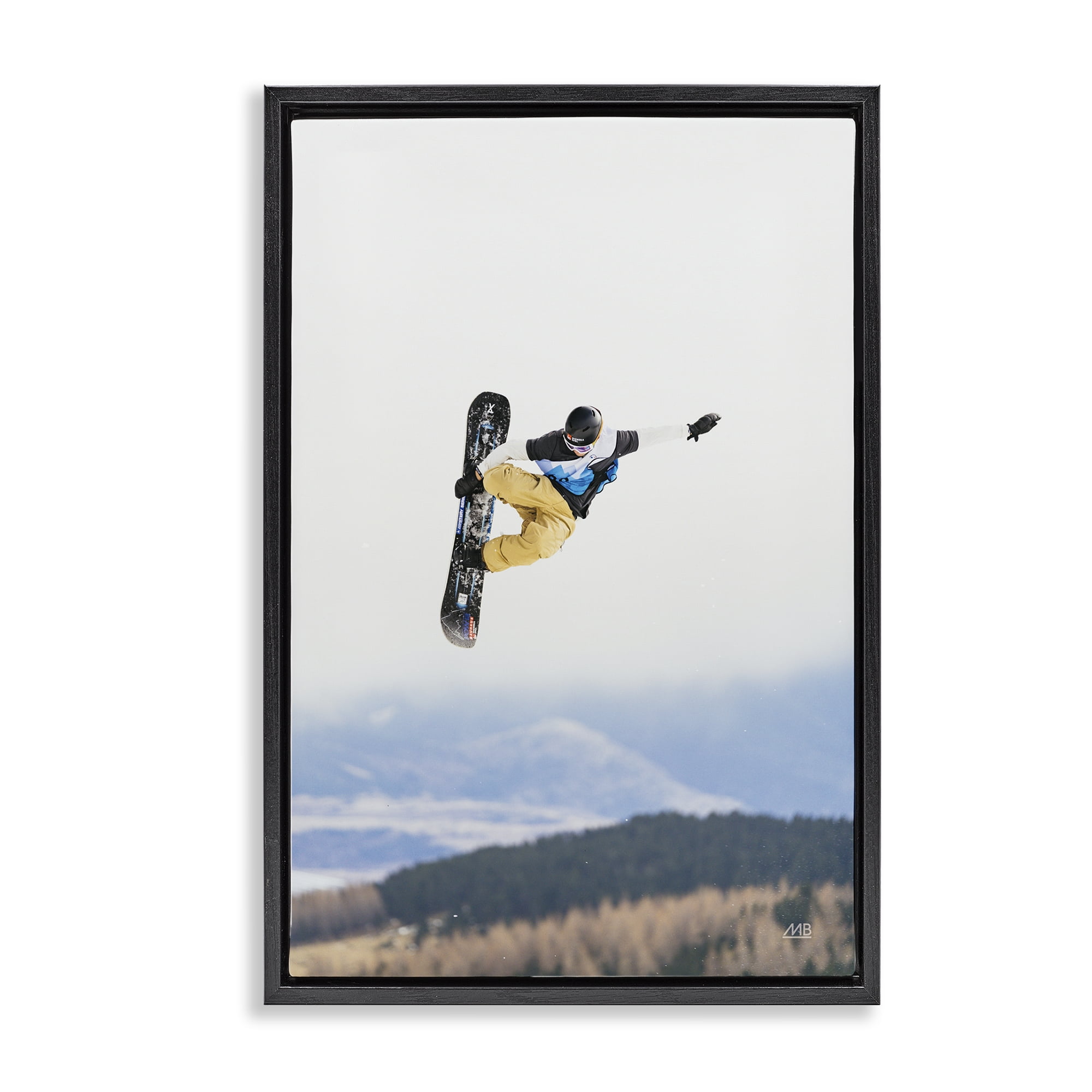 Stupell Industries Catching Air Snowboarder Sports Photography Black Floater Framed Canvas Art Print Wall Art, 17 x 25