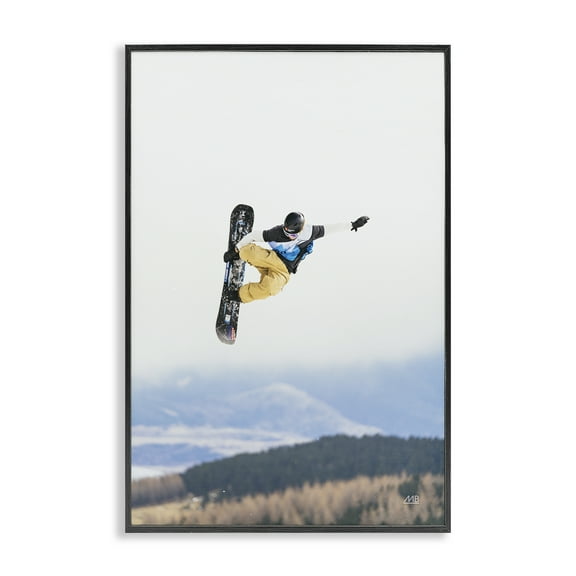 Stupell Industries Catching Air Snowboarder Sports Photography Black Framed Art Print Wall Art, 12 x 18