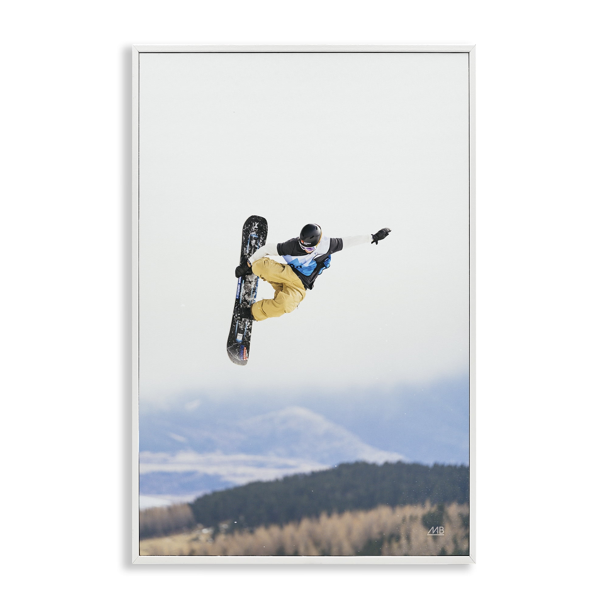 Stupell Industries Catching Air Snowboarder Sports Photography White Framed Art Print Wall Art, 20 x 30