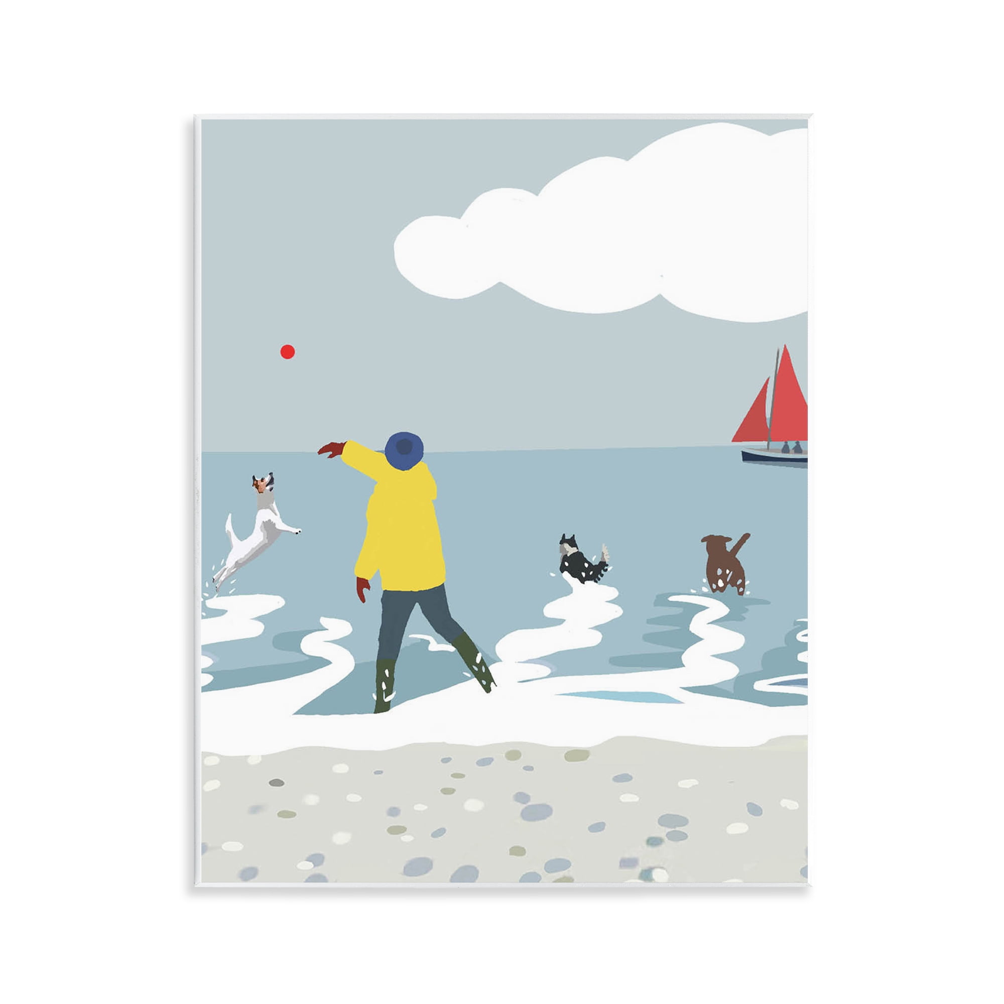 Stupell Industries Catching Ball on Beach Nautical & Beach Painting Unframed Art Print Wall Art, 11 x 14