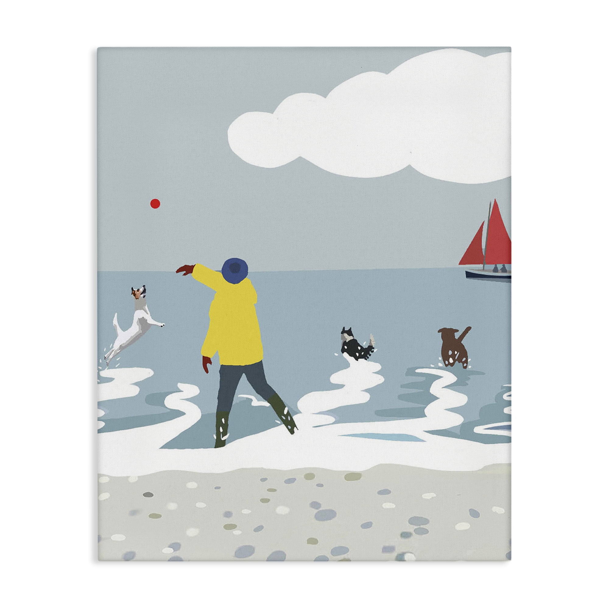Stupell Industries Catching Ball on Beach Nautical & Beach Painting Wrapped Canvas Art Print Wall Art, 36 x 48