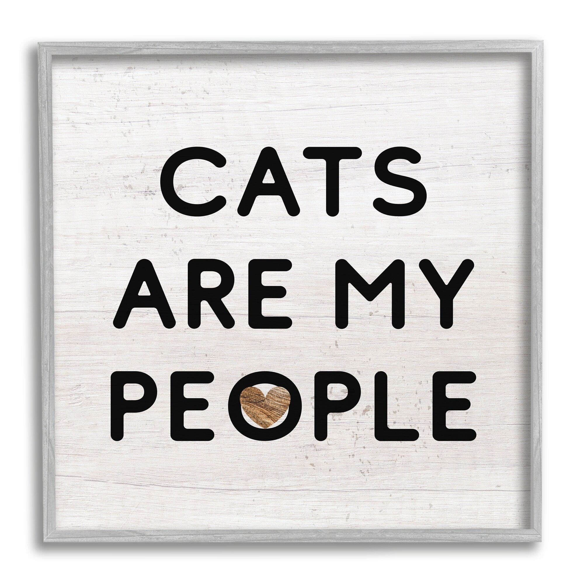 Stupell Industries Cats Are My People Rustic Heart Symbol Text Graphic Art Gray Framed Art Print Wall Art, Design by Daphne Polselli