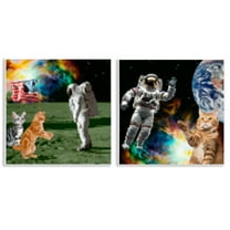 Stupell Industries Cats & Astronauts in Space Novelty & Humor Painting Unframed Art Print Wall Art, 12 x 12, Set of 2
