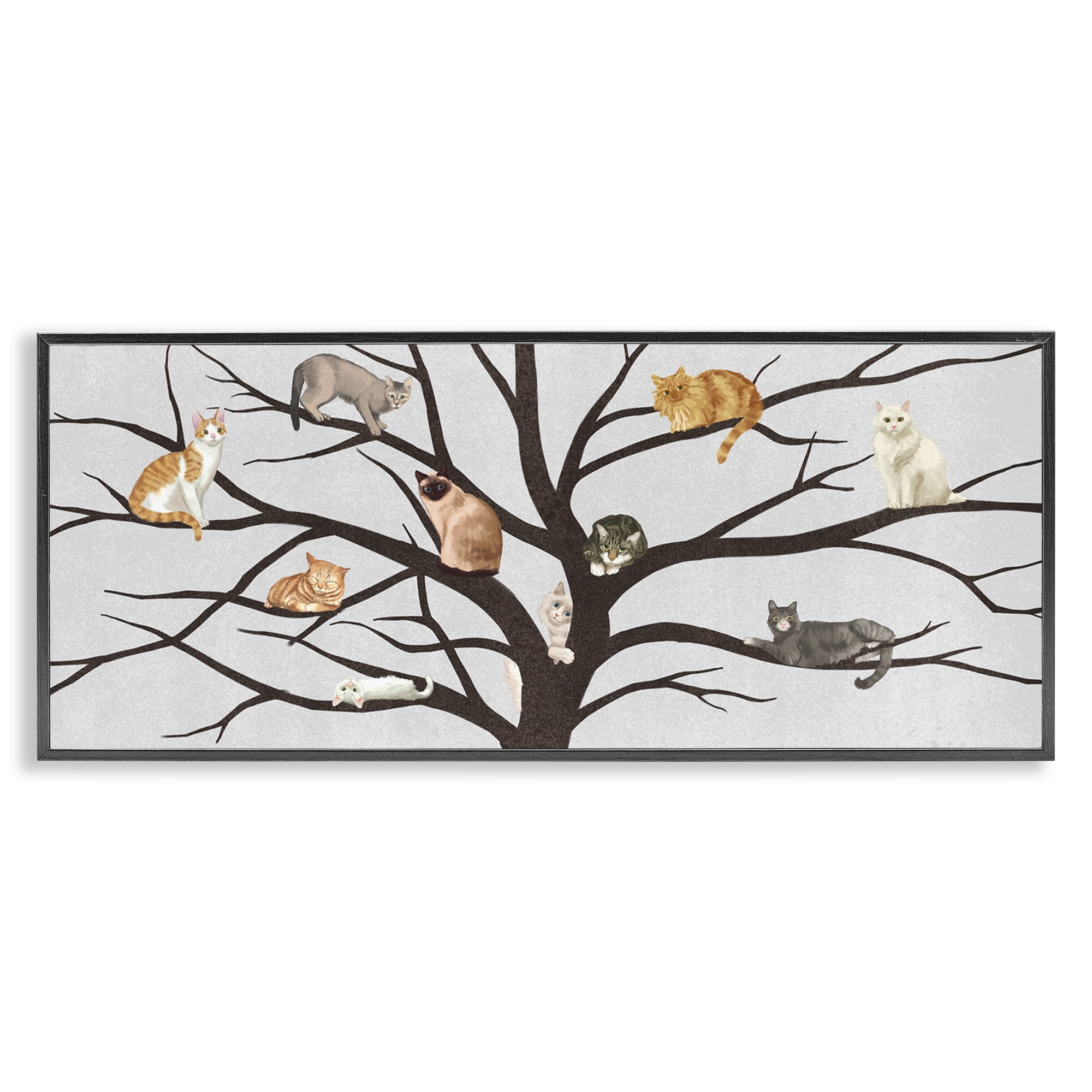 Stupell Industries Cats In Tree Pet Painting Animals & Insects Painting Black Framed Art Print Wall Art, 24 x 10