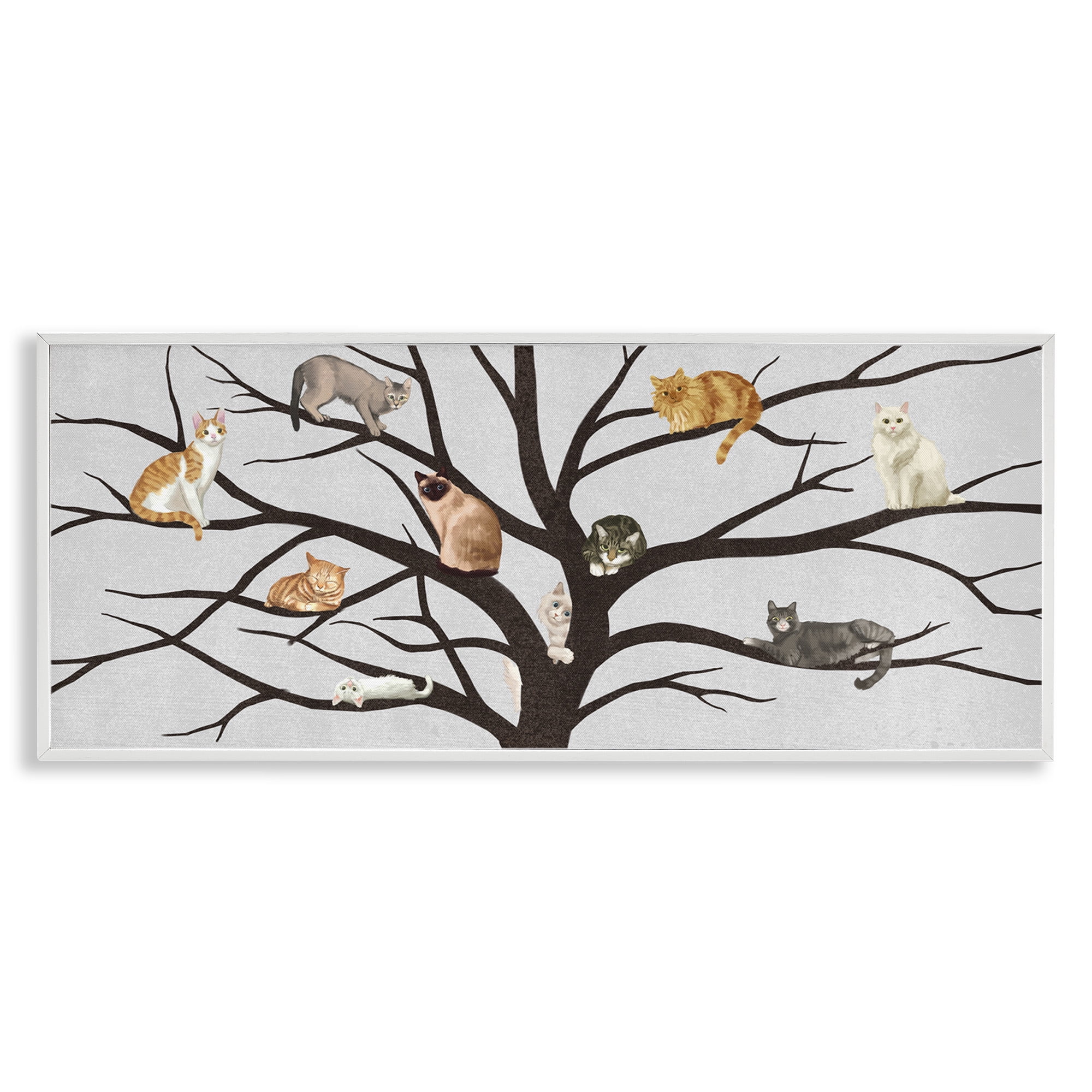 Stupell Industries Cats In Tree Pet Painting Animals & Insects Painting White Framed Art Print Wall Art, 30 x 13